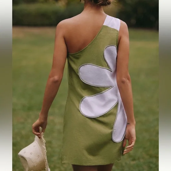 New FARM Rio x Anthropologie One-Shoulder Linen Mini Dress